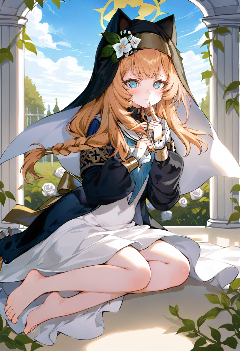 01602-3336207927-1girl, mari _(blue archive_), animal ear headwear, long hair, solo, flower, barefoot, blue eyes, braid, white flower, sitting, l.png